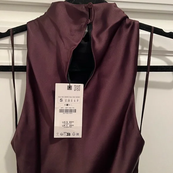 Zara Satin Sleeveless Top in Deep Brown - Picture 3 of 3